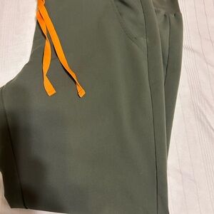Figs Olive Green Pants with Orange Accents